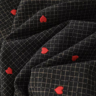 Korean Fashion Designer Hearts Black Non-Stretch Embroidery Cotton Dobby Jacquard DS16558