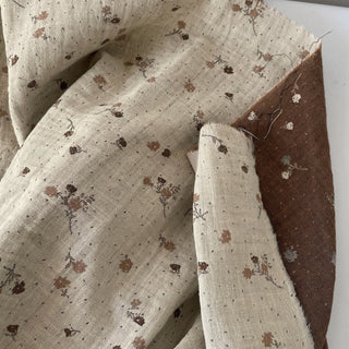 Japanese Fashion Designer Floral Brown Non-Stretch Cotton Double Gauze DS16601