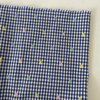 Japanese Fashion Designer Gingham Blue Non-Stretch Cutwork Embroidery Cotton Polyester Blended Plain Woven DS16613