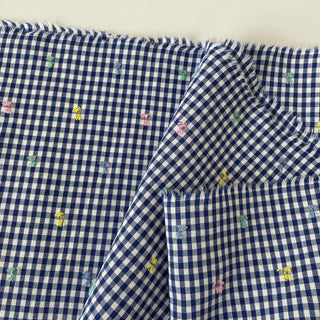Japanese Fashion Designer Gingham Blue Non-Stretch Cutwork Embroidery Cotton Polyester Blended Plain Woven DS16613