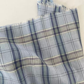 Korean Fashion Designer Plaid Blue Non-Stretch Cotton Plain Woven DS16618
