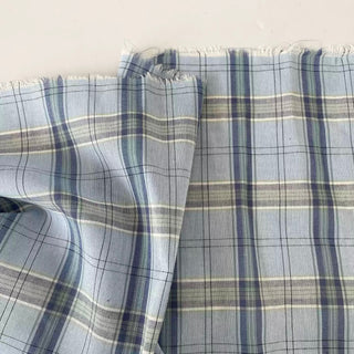 Korean Fashion Designer Plaid Blue Non-Stretch Cotton Plain Woven DS16618