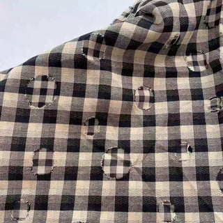 Japanese Fashion Designer Gingham Black Non-Stretch Double Faced Cotton Double Gauze DS16622