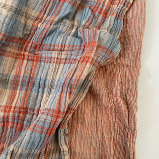 Japanese Fashion Designer Plaid Red Non-Stretch Crinkled Cotton Double Gauze DS16623