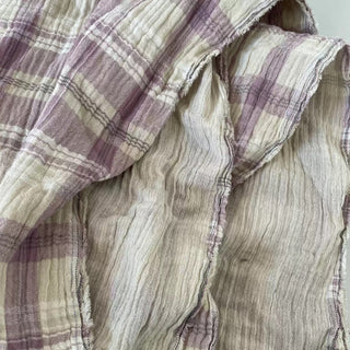 Japanese Fashion Designer Plaid Purple Non-Stretch Crinkled Cotton Double Gauze DS16624