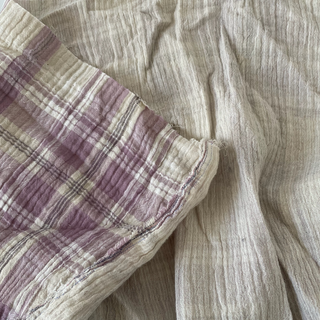 Japanese Fashion Designer Plaid Purple Non-Stretch Crinkled Cotton Double Gauze DS16624