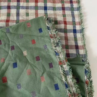 Japanese Fashion Designer Plaid Green Non-Stretch Double Faced Cotton Polyester Blended Double Gauze DS16626