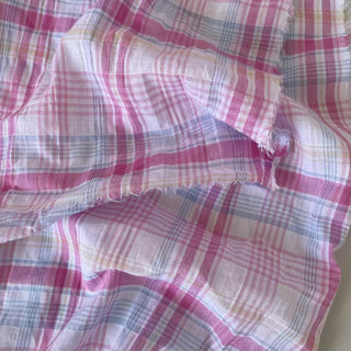 Korean Fashion Designer Plaid Pink Non-Stretch Crinkled Cotton Plain Woven DS16629