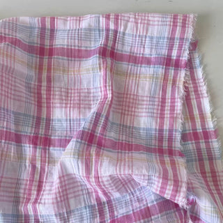Korean Fashion Designer Plaid Pink Non-Stretch Crinkled Cotton Plain Woven DS16629