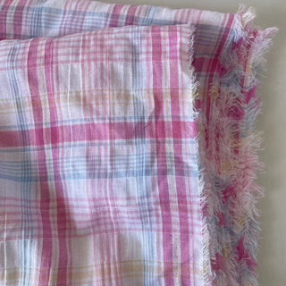 Korean Fashion Designer Plaid Pink Non-Stretch Crinkled Cotton Plain Woven DS16629