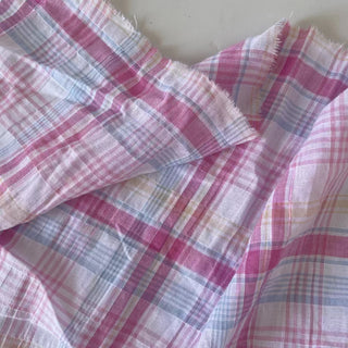 Korean Fashion Designer Plaid Pink Non-Stretch Crinkled Cotton Plain Woven DS16629