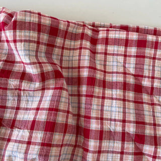 Korean Fashion Designer Plaid Red Non-Stretch Crinkled Cotton Plain Woven DS16630