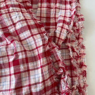 Korean Fashion Designer Plaid Red Non-Stretch Crinkled Cotton Plain Woven DS16630