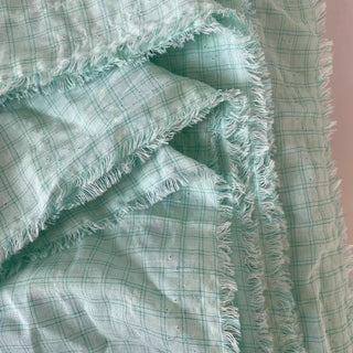 Korean Fashion Designer Plaid Turquoise Non-Stretch Cotton Plain Woven DS16634