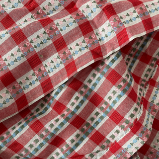 Korean Fashion Designer Plaid Red Non-Stretch Cotton Dobby Jacquard DS16636