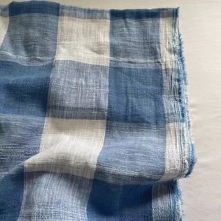 Korean Fashion Designer Plaid Blue Non-Stretch Slub Cotton Dobby Jacquard DS16638