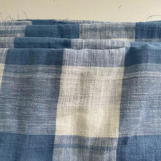 Korean Fashion Designer Plaid Blue Non-Stretch Slub Cotton Dobby Jacquard DS16638