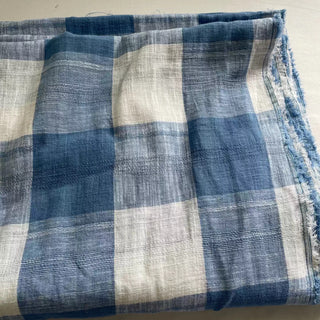 Korean Fashion Designer Plaid Blue Non-Stretch Slub Cotton Dobby Jacquard DS16638