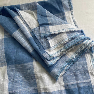 Korean Fashion Designer Plaid Blue Non-Stretch Slub Cotton Dobby Jacquard DS16638