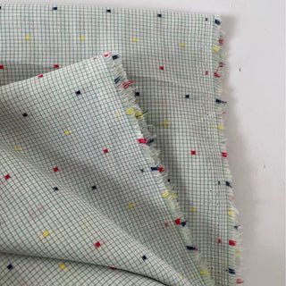 Korean Fashion Designer Gingham Green Non-Stretch Cutwork Embroidery Cotton Dobby Jacquard DS16640