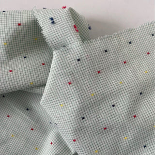 Korean Fashion Designer Gingham Green Non-Stretch Cutwork Embroidery Cotton Dobby Jacquard DS16640