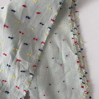 Korean Fashion Designer Gingham Green Non-Stretch Cutwork Embroidery Cotton Dobby Jacquard DS16640