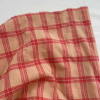 Korean Fashion Designer Plaid Orange Non-Stretch Crinkled Cotton Plain Woven DS16654