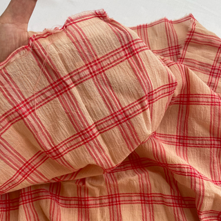 Korean Fashion Designer Plaid Orange Non-Stretch Crinkled Cotton Plain Woven DS16654