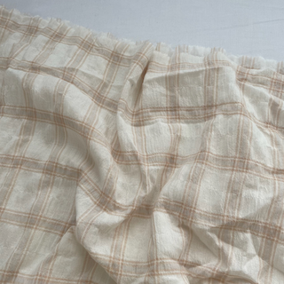 Korean Fashion Designer Plaid Off-White Non-Stretch Crinkled Cotton Plain Woven DS16655