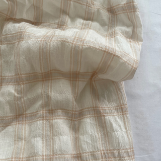 Korean Fashion Designer Plaid Off-White Non-Stretch Crinkled Cotton Plain Woven DS16655