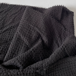 Japanese Fashion Designer Solid Black Non-Stretch Cotton Linen Blended Dobby Jacquard DS16656