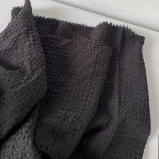 Japanese Fashion Designer Solid Black Non-Stretch Cotton Linen Blended Dobby Jacquard DS16656