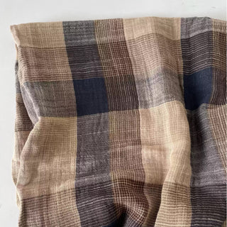 Japanese Designer Plaid Brown Non-Stretch Double Faced Cotton Double Gauze DS16660