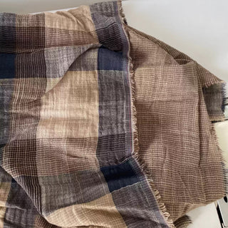 Japanese Designer Plaid Brown Non-Stretch Double Faced Cotton Double Gauze DS16660