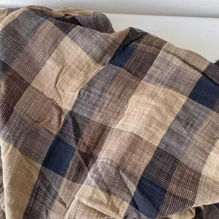 Japanese Designer Plaid Brown Non-Stretch Double Faced Cotton Double Gauze DS16660