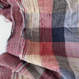 Japanese Designer Plaid Red Non-Stretch Double Faced Cotton Double Gauze DS16661