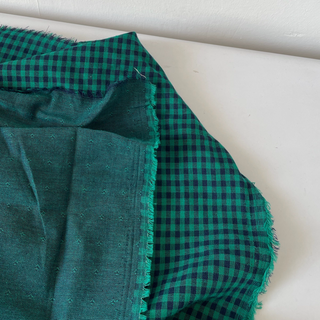 Japanese Designer Gingham Green Non-Stretch Double Faced Cotton Double Gauze DS16663