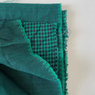 Japanese Designer Gingham Green Non-Stretch Double Faced Cotton Double Gauze DS16663