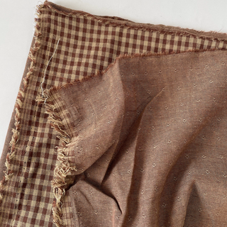Japanese Designer Gingham Brown Non-Stretch Double Faced Cotton Double Gauze DS16664