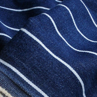 Yardblox Exclusive Italian Luxury Designer Stripes Blue Non-Stretch Washed Cotton Denim Twill DS18510