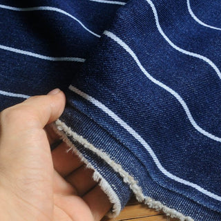 Yardblox Exclusive Italian Luxury Designer Stripes Blue Non-Stretch Washed Cotton Denim Twill DS18510