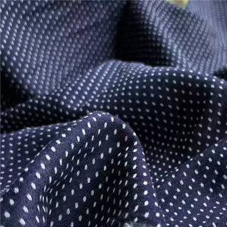 Japanese Designer Polka Dot Blue Non-Stretch Cotton Jacquard Denim Twill DS18616
