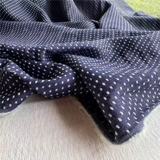 Japanese Designer Polka Dot Blue Non-Stretch Cotton Jacquard Denim Twill DS18616