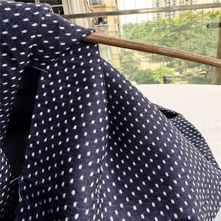 Japanese Designer Polka Dot Blue Non-Stretch Cotton Jacquard Denim Twill DS18616