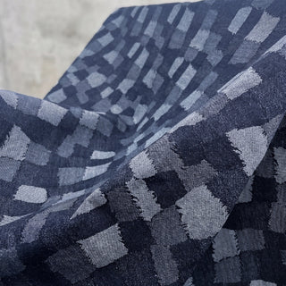 Japanese Designer Geometric Blue Non-Stretch Washed Cotton Denim Twill DS18617