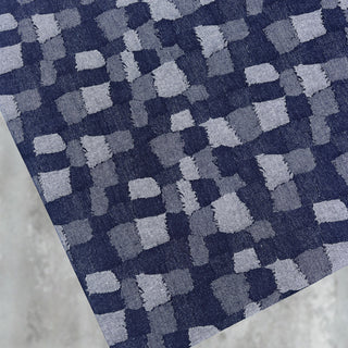Japanese Designer Geometric Blue Non-Stretch Washed Cotton Denim Twill DS18617