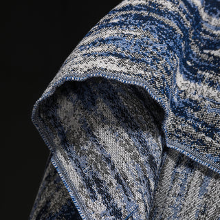 Korean Designer Abstract Blue Non-Stretch Washed Cotton Jacquard Denim Twill DS18619