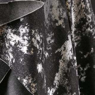Japanese Designer Abstract Black Non-Stretch Foil Print Cotton Polyester Blended Denim Twill DS18623