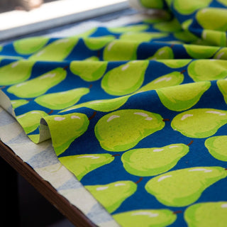 Made in Japan Sevenberry Fruits and Vegetables Blue Non-Stretch Organic Cotton Linen Blended Oxford Canvas DS20601