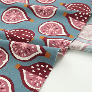 Yardblox Exclusive Made in Japan COSMO Fruits and Vegetables Blue Non-Stretch Cotton Plain Woven DS21507